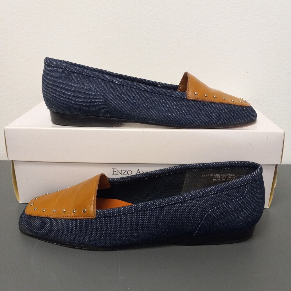 Enzo Angiolini loafers, Sz 6.5 M, square leather brown toe & Denim uppers